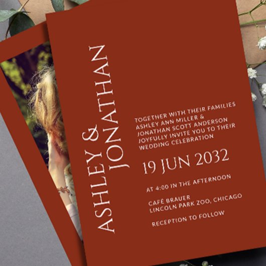 Moderne gedurfde en minimalistische foto bruiloft kaart