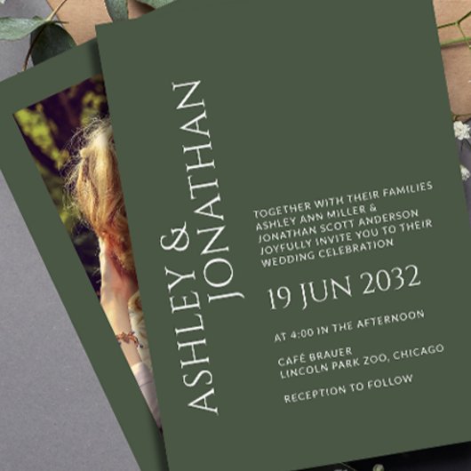 Moderne gedurfde en minimalistische foto bruiloft kaart