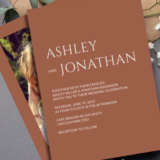 Moderne gedurfde en minimalistische foto bruiloft kaart