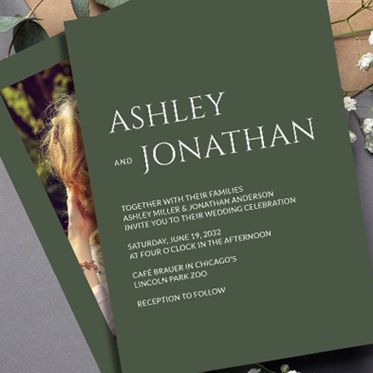 Moderne gedurfde en minimalistische foto bruiloft kaart