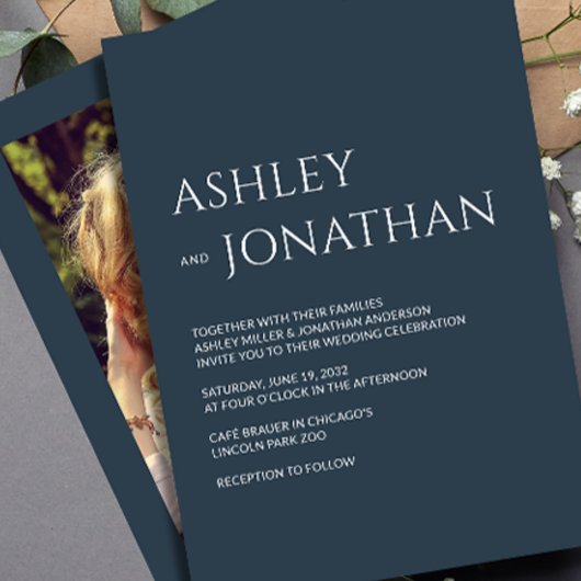 Moderne gedurfde en minimalistische foto bruiloft kaart