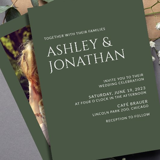 Moderne gedurfde en minimalistische foto bruiloft kaart