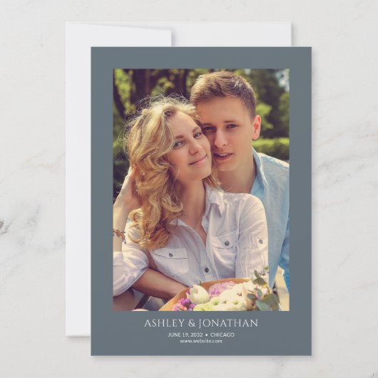 Moderne gedurfde en minimalistische foto bruiloft kaart (Achterkant)