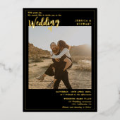 Moderne, gedurfde foto van het zwarte trouwscript folie uitnodiging (Voorkant)