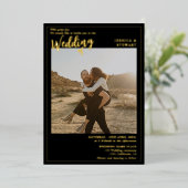 Moderne, gedurfde foto van het zwarte trouwscript folie uitnodiging (Staand Voorkant)