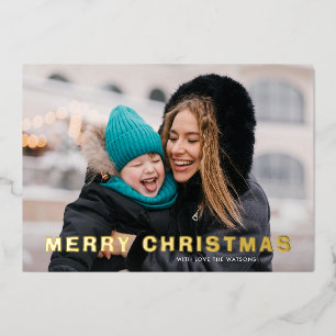 Moderne gedurfde GOLD MERRY KERSTFOTO Folie Feestdagenkaart