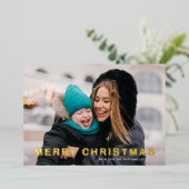 Moderne gedurfde GOLD MERRY KERSTFOTO Folie Feestdagenkaart (Staand Voorkant)