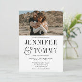 Moderne gedurfde herfst zwarte witte foto bruiloft kaart (Staand voorkant)