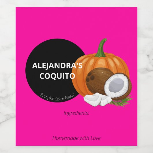 Moderne gedurfde hete roze pompoen Spice Coquito f Wijn Etiket (Enkel label)
