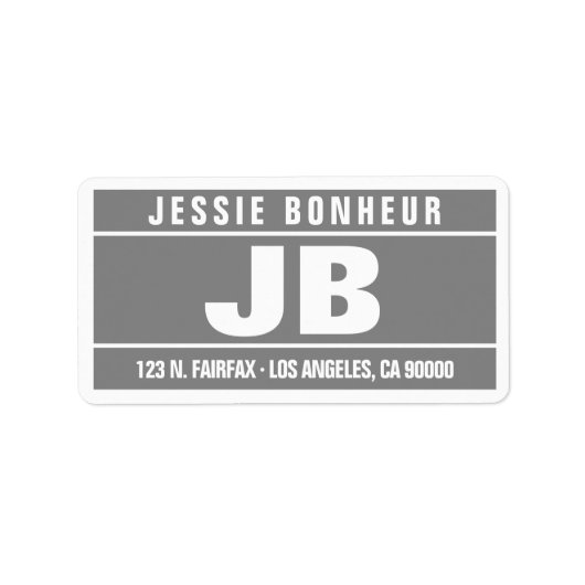 Moderne gedurfde Initialen | Grijs & Wit Etiket (Voorkant)