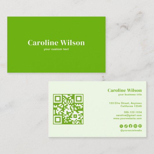 Moderne gedurfde kalk groen QR Code Professional Visitekaartje (Voorkant / Achterkant)