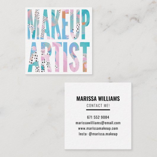 Moderne gedurfde make-up artiest abstract mode pat vierkante visitekaartje (Voorkant / Achterkant)