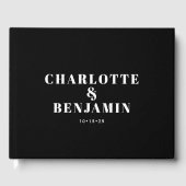 Moderne gedurfde minimalistische zwart-wit bruilof gastenboek (Voorkant)