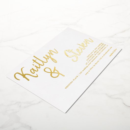 Moderne gedurfde namen script minimalistisch bruil folie uitnodiging (Gedraaid)