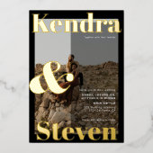 Moderne gedurfde namen zwarte witte foto bruiloft folie uitnodiging (Voorkant)