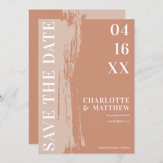 Moderne gedurfde redder de datum van de terracotta save the date (Voorkant / Achterkant)