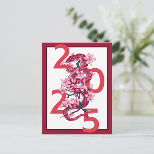 Moderne gedurfde rode Chinese Nieuwjaar 2025 maans Briefkaart (Staand voorkant)