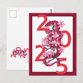 Moderne gedurfde rode Chinese Nieuwjaar 2025 maans Briefkaart (Voorkant / Achterkant)