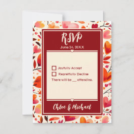 Moderne gedurfde rode oprechte bloemen RSVP kaartje