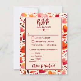 Moderne gedurfde rode oprechte bloemen RSVP kaartje