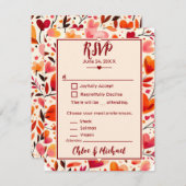 Moderne gedurfde rode oprechte bloemen RSVP kaartje (Voorkant / Achterkant)