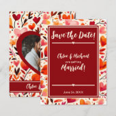 Moderne gedurfde rode oprechte bloemen save the date (Voorkant / Achterkant)