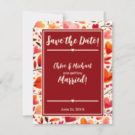 Moderne gedurfde rode oprechte bloemen save the date