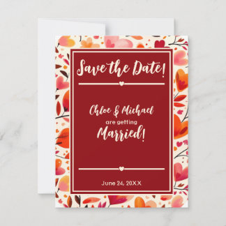 Moderne gedurfde rode oprechte bloemen save the date