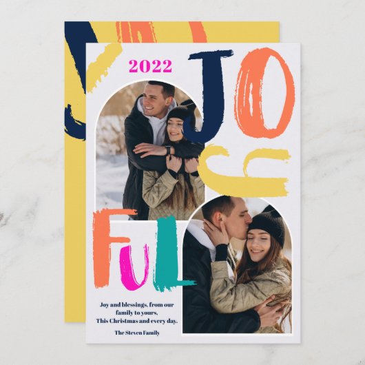 Moderne, gedurfde script 2 foto's boogaardig kerst feestdagenkaart (Voorkant / Achterkant)