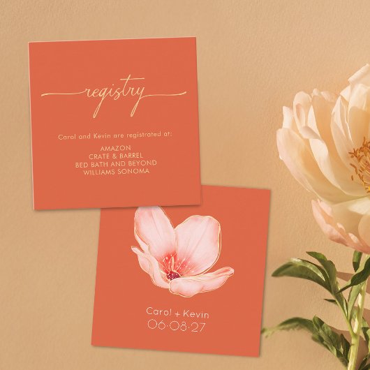 Moderne gedurfde sinaasappels bruiloft doucheregis informatiekaartje