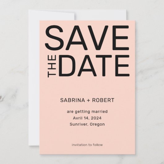 Moderne gedurfde typografie Blush roze bruiloft Save The Date (Voorkant)