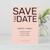 Moderne gedurfde typografie Blush roze bruiloft Save The Date (Staand voorkant)