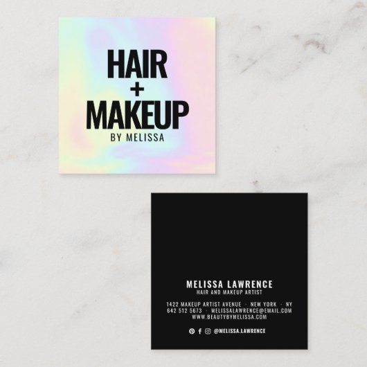 Moderne gedurfde typografie holografie regenbooggr vierkante visitekaartje (Voorkant / Achterkant)