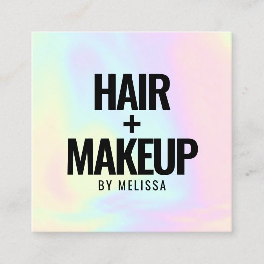 Moderne gedurfde typografie holografie regenbooggr vierkante visitekaartje (Voorkant)