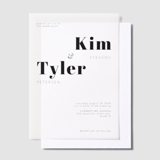 Moderne gedurfde typografie overlay bruiloft vellum uitnodigingen (Offset)