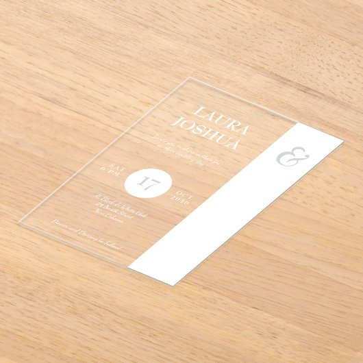Moderne gedurfde typografie witte bruiloft acryl uitnodigingen (Laagn)