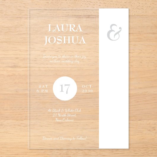Moderne gedurfde typografie witte bruiloft acryl uitnodigingen (Voorkant)