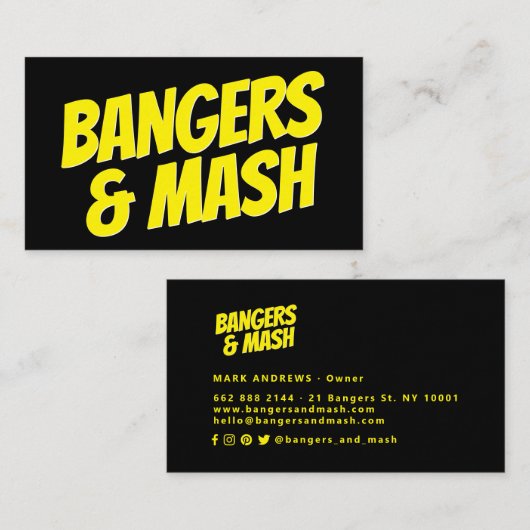 Moderne gedurfde typografie zwart en geel minimali visitekaartje (Voorkant / Achterkant)