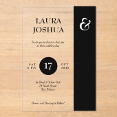 Moderne gedurfde typografie zwart-wit bruiloft acryl uitnodigingen (Voorkant)