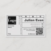 Moderne gedurfde typografie zwart-wit QR-code Visitekaartje (Voorkant)