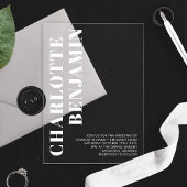 Moderne gedurfde witte minimalistische bruiloft acryl uitnodigingen