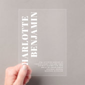 Moderne gedurfde witte minimalistische bruiloft acryl uitnodigingen (Insitu (Draagbaar))