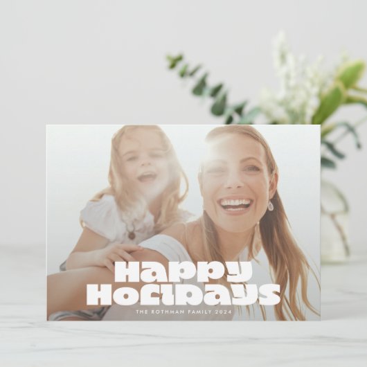 MODERNE GEDURFDE Witte Typografie Foto HAPPY Chris Feestdagenkaart (Staand voorkant)