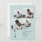 Moderne, gedurfde zee blauw 4 foto's grid bruiloft kaart (Voorkant)