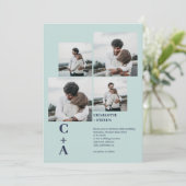 Moderne, gedurfde zee blauw 4 foto's grid bruiloft kaart (Staand voorkant)