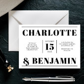 Moderne gedurfde zwart-wit horizontale bruiloft kaart