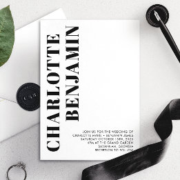 Moderne gedurfde zwart-wit minimalistische bruilof kaart