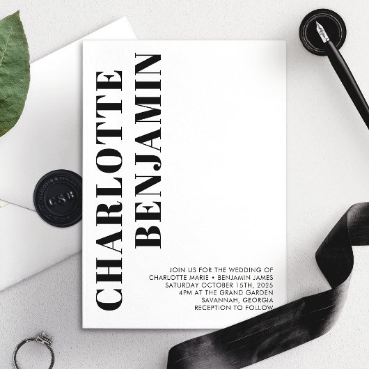 Moderne gedurfde zwart-wit minimalistische bruilof kaart