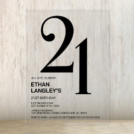 Moderne gedurfde zwarte tekst 21ste verjaardagsfee acryl uitnodigingen