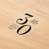 Moderne gedurfde zwarte tekst 30e verjaardagsfeest acryl uitnodigingen (Laagn)